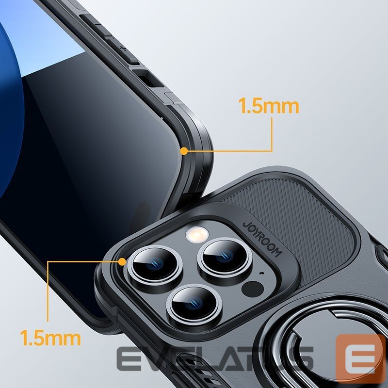 Back panel cover Joyroom Joyroom Dual Hinge case for iPhone 14 Pro armored case with a stand and a ring holder black