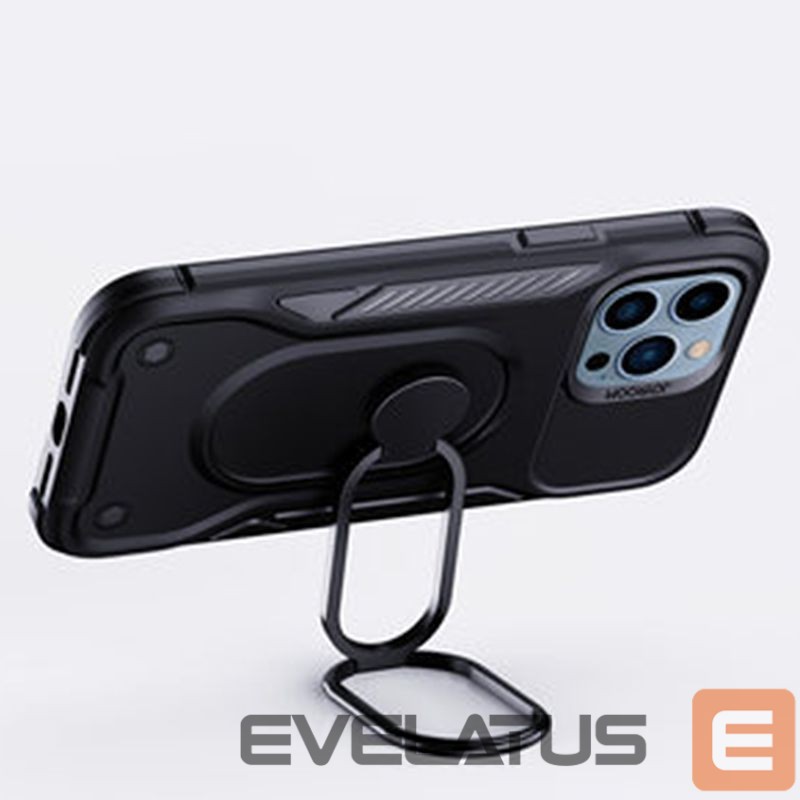 Back panel cover Joyroom Joyroom Dual Hinge case for iPhone 14 Pro armored case with a stand and a ring holder black