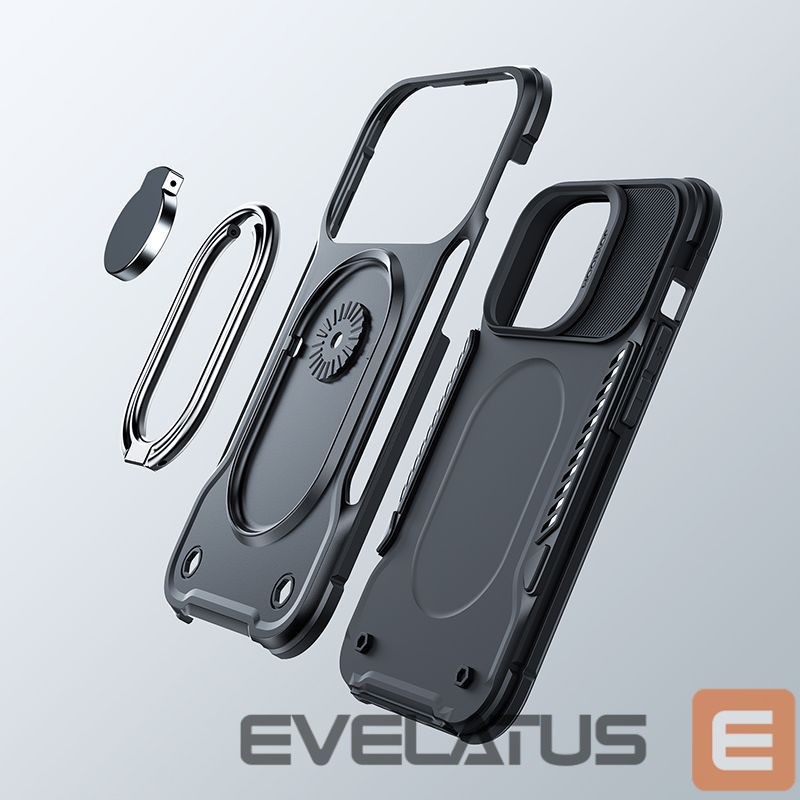 Back panel cover Joyroom Joyroom Dual Hinge case for iPhone 14 Pro armored case with a stand and a ring holder black