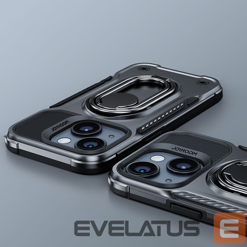 Back panel cover Joyroom Joyroom Dual Hinge case for iPhone 14 Plus armored case with a stand and a ring holder black