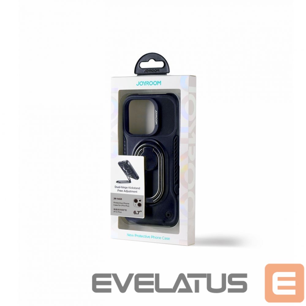 Back panel cover Joyroom Joyroom Dual Hinge case for iPhone 14 Plus armored case with a stand and a ring holder black