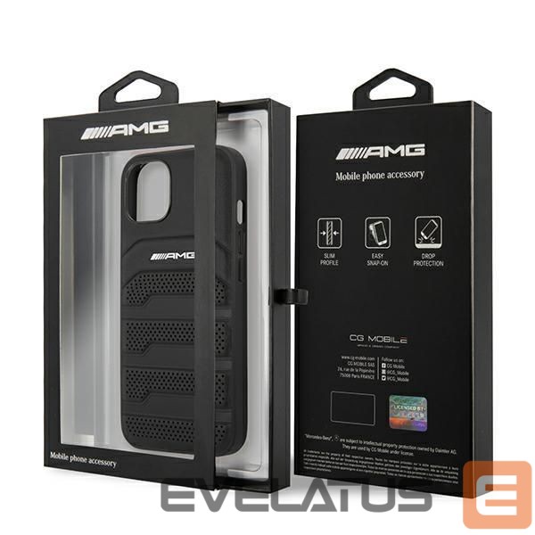 Back panel cover Mercedes-Benz AMG AMHCP14MGSEBK iPhone 14 Plus 6,7 "black / black hardcase Leather Debossed Lines
