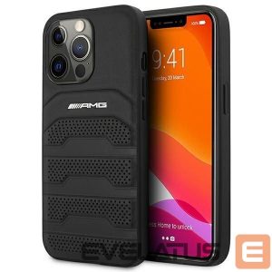 Back panel cover Mercedes-Benz  AMG AMHCP14XGSEBK iPhone 14 Pro Max 6,7 "black / black hardcase Leather Debossed Lines 