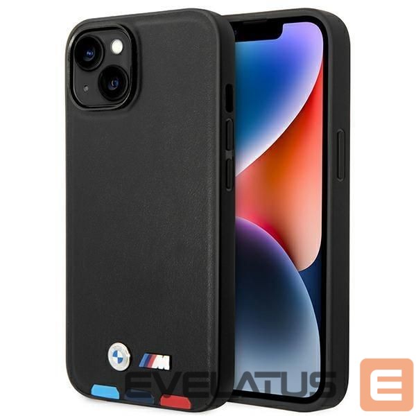 Back panel cover BMW Case BMW BMHCP14M22PTDK iPhone 14 Plus 6.7 "black / black Leather Stamp Tricolor