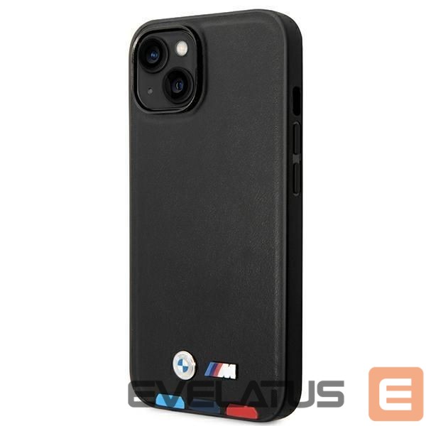 Back panel cover BMW Case BMW BMHCP14M22PTDK iPhone 14 Plus 6.7 "black / black Leather Stamp Tricolor