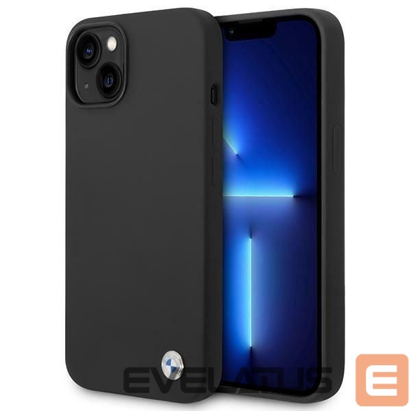 Back panel cover BMW BMW Silicone Metal Logo Case for iPhone 14 - Black