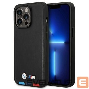 Back panel cover BMW  Case BMW BMHMP14L22PTDK iPhone 14 Pro 6.1 "black / black Leather Stamp Tricolor Magsafe 