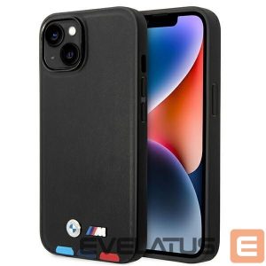 Back panel cover BMW  Case BMW BMHMP14M22PTDK iPhone 14 Plus 6.7 "black / black Leather Stamp Tricolor Magsafe 
