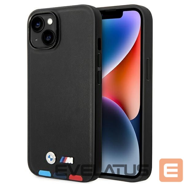 Back panel cover BMW Case BMW BMHMP14M22PTDK iPhone 14 Plus 6.7 "black / black Leather Stamp Tricolor Magsafe