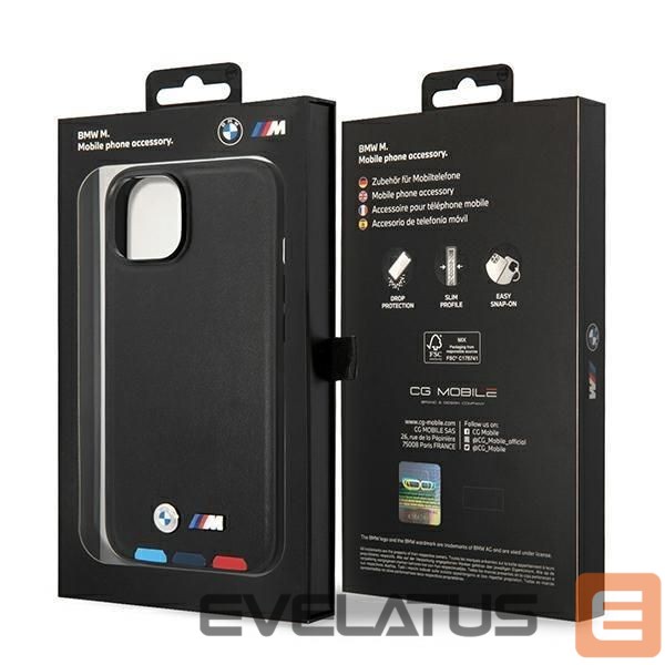 Back panel cover BMW Case BMW BMHMP14M22PTDK iPhone 14 Plus 6.7 "black / black Leather Stamp Tricolor Magsafe
