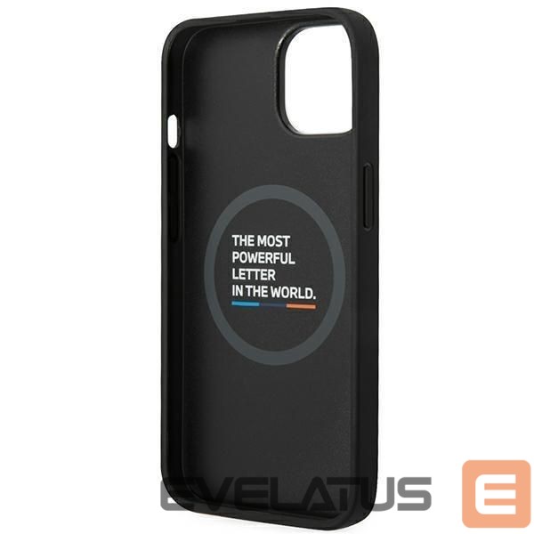 Back panel cover BMW Case BMW BMHMP14M22PTDK iPhone 14 Plus 6.7 "black / black Leather Stamp Tricolor Magsafe