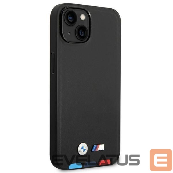 Back panel cover BMW Case BMW BMHMP14M22PTDK iPhone 14 Plus 6.7 "black / black Leather Stamp Tricolor Magsafe