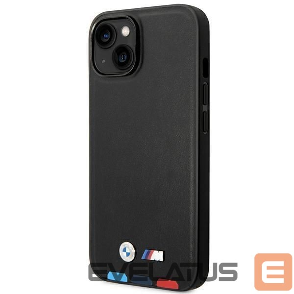 Back panel cover BMW Case BMW BMHMP14M22PTDK iPhone 14 Plus 6.7 "black / black Leather Stamp Tricolor Magsafe