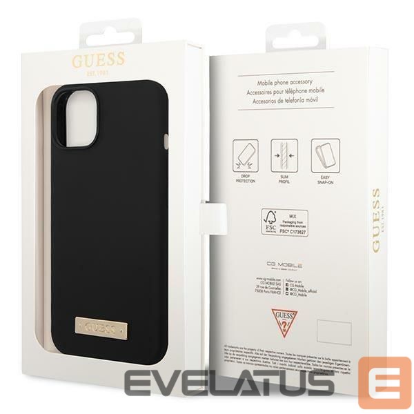 Back panel cover Guess Guess GUHMP14MSBPLK iPhone 14 Plus 6.7" black/black hard case Silicone Logo Plate MagSafe