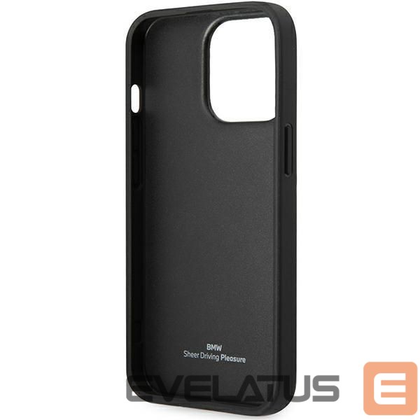 Back panel cover BMW Case BMW BMHCP14L22RBDK iPhone 14 Pro 6.1" black/black hardcase Leather Blue Dots