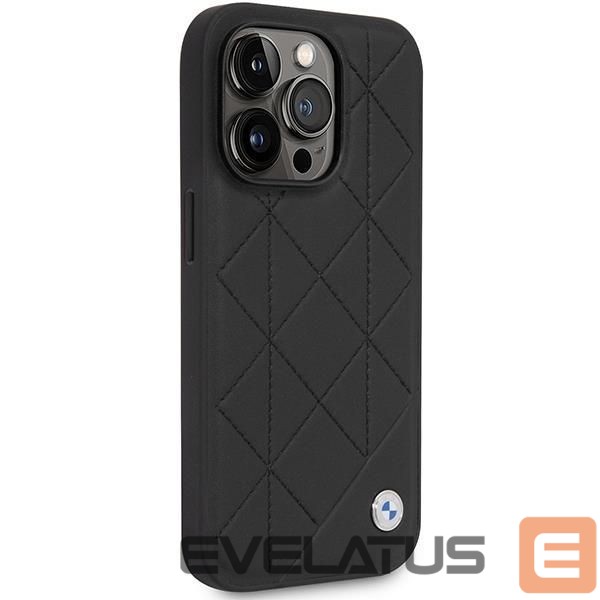Back panel cover BMW Case BMW BMHCP14L22RQDK iPhone 14 Pro 6.1" black/black Leather Quilted