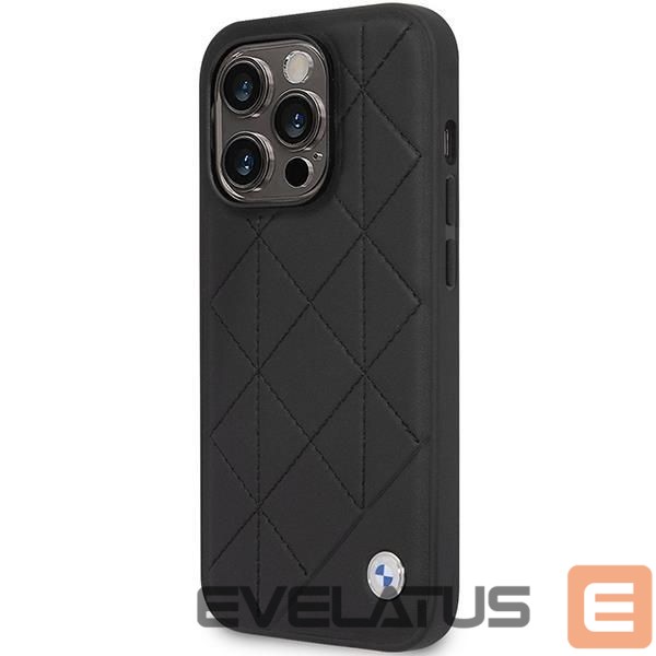 Back panel cover BMW Case BMW BMHCP14L22RQDK iPhone 14 Pro 6.1" black/black Leather Quilted