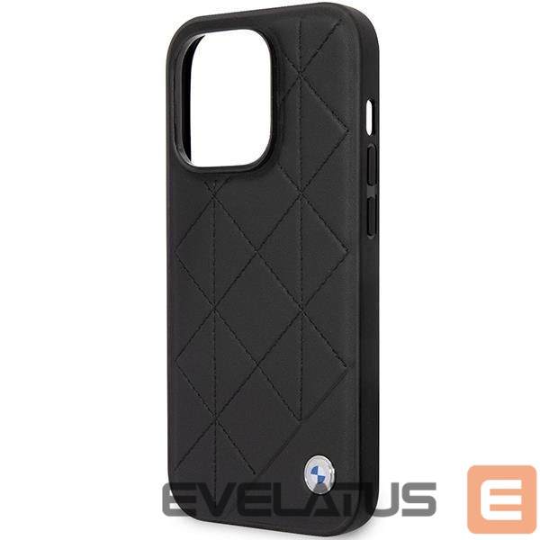 Back panel cover BMW Case BMW BMHCP14L22RQDK iPhone 14 Pro 6.1" black/black Leather Quilted