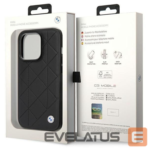 Back panel cover BMW Case BMW BMHCP14L22RQDK iPhone 14 Pro 6.1" black/black Leather Quilted