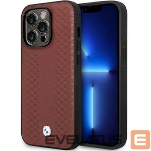 Back panel cover BMW  Case BMW BMHCP14X22RFGR iPhone 14 Pro Max 6.7" Burgundy/burgundy Leather Diamond Pattern 