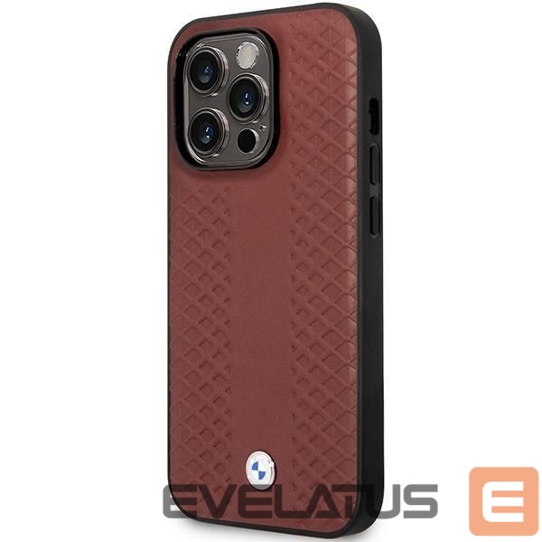 Back panel cover BMW Case BMW BMHCP14X22RFGR iPhone 14 Pro Max 6.7" Burgundy/burgundy Leather Diamond Pattern