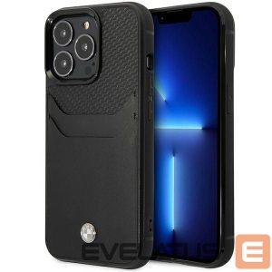Back panel cover BMW  Case BMW BMHCP14X22RSEPK iPhone 14 Pro Max 6.7" black/black Leather Card Slot 