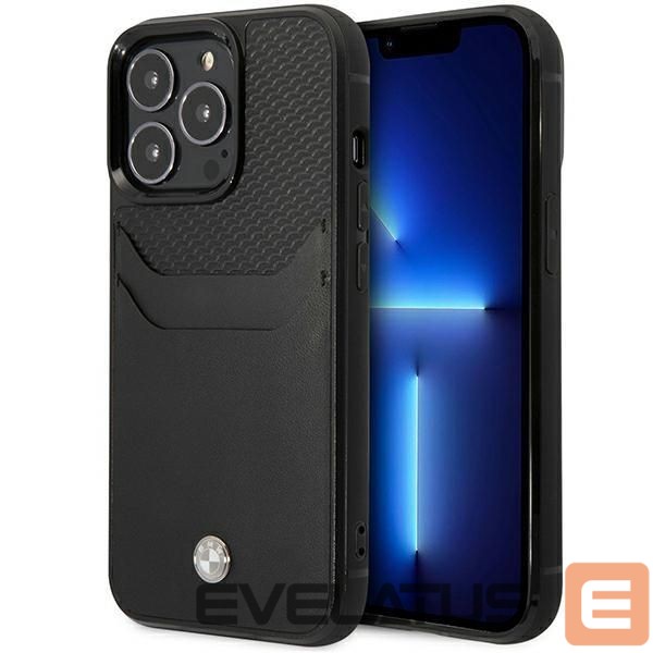 Back panel cover BMW Case BMW BMHCP14X22RSEPK iPhone 14 Pro Max 6.7" black/black Leather Card Slot