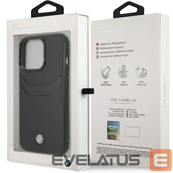 Back panel cover BMW Case BMW BMHCP14X22RSEPK iPhone 14 Pro Max 6.7" black/black Leather Card Slot