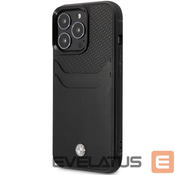 Back panel cover BMW Case BMW BMHCP14X22RSEPK iPhone 14 Pro Max 6.7" black/black Leather Card Slot