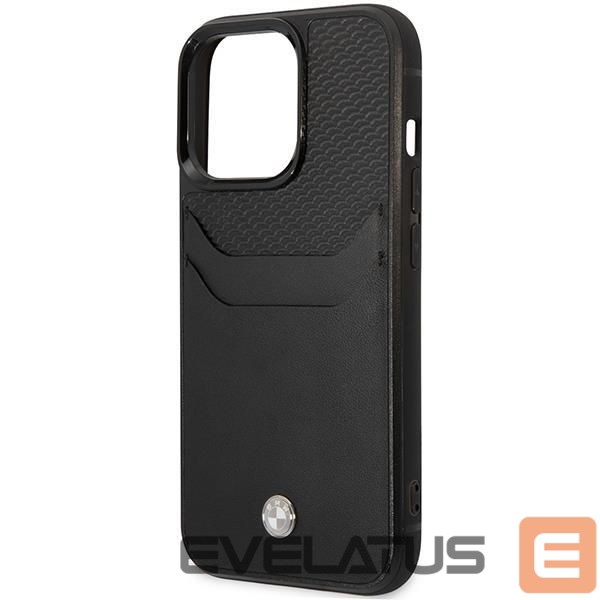 Back panel cover BMW Case BMW BMHCP14X22RSEPK iPhone 14 Pro Max 6.7" black/black Leather Card Slot