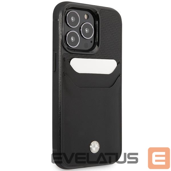 Back panel cover BMW Case BMW BMHCP14X22RSEPK iPhone 14 Pro Max 6.7" black/black Leather Card Slot