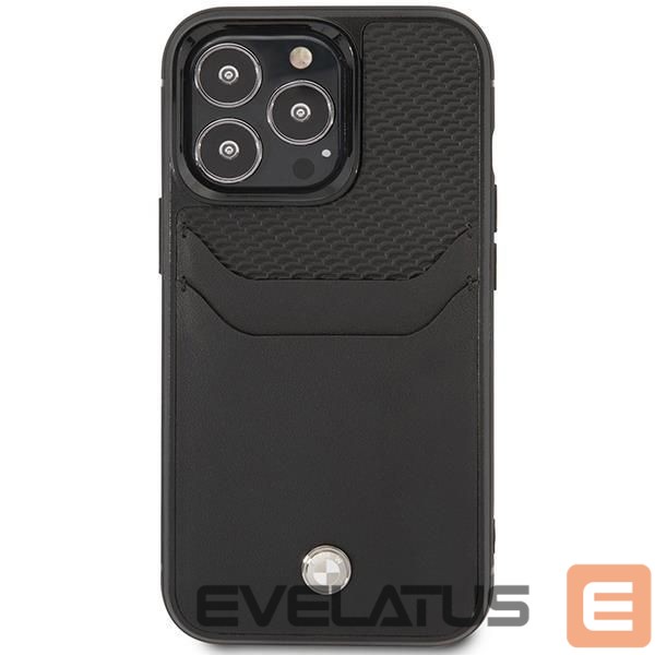 Back panel cover BMW Case BMW BMHCP14X22RSEPK iPhone 14 Pro Max 6.7" black/black Leather Card Slot