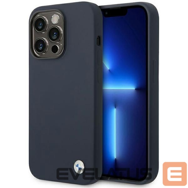 Back panel cover BMW Case BMW BMHMP14XSILNA iPhone 14 Pro Max 6.7" navy blue/navy Silicone Metal Logo MagSafe