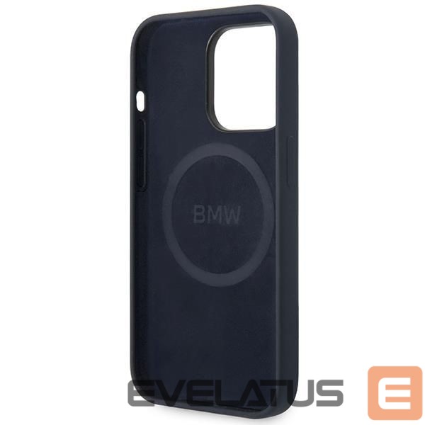 Back panel cover BMW Case BMW BMHMP14XSILNA iPhone 14 Pro Max 6.7" navy blue/navy Silicone Metal Logo MagSafe