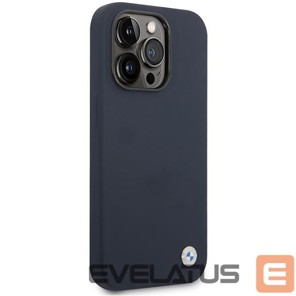 Back panel cover BMW Case BMW BMHMP14XSILNA iPhone 14 Pro Max 6.7" navy blue/navy Silicone Metal Logo MagSafe