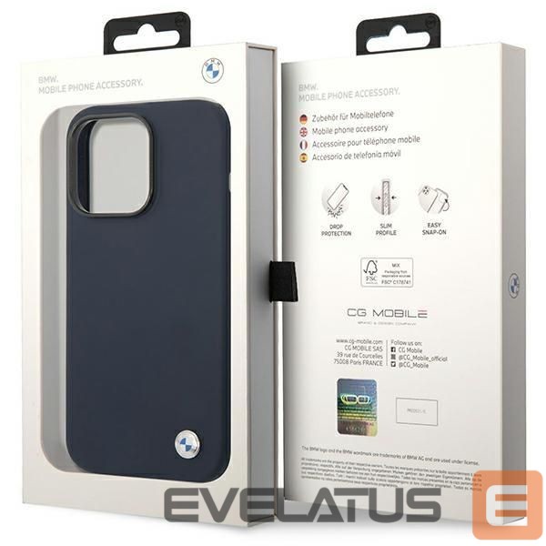 Back panel cover BMW Case BMW BMHMP14XSILNA iPhone 14 Pro Max 6.7" navy blue/navy Silicone Metal Logo MagSafe