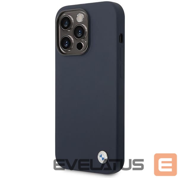 Back panel cover BMW Case BMW BMHMP14XSILNA iPhone 14 Pro Max 6.7" navy blue/navy Silicone Metal Logo MagSafe