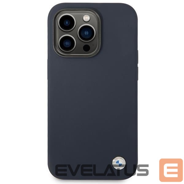 Back panel cover BMW Case BMW BMHMP14XSILNA iPhone 14 Pro Max 6.7" navy blue/navy Silicone Metal Logo MagSafe