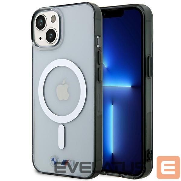 Back panel cover BMW BMW BMHMP14SHCRS iPhone 14 6.1" case transparent hardcase Silver Ring MagSafe