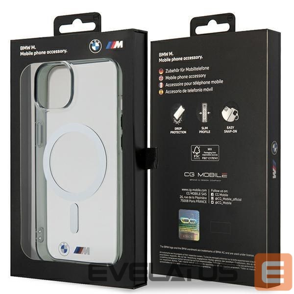 Back panel cover BMW BMW BMHMP14SHCRS iPhone 14 6.1" case transparent hardcase Silver Ring MagSafe