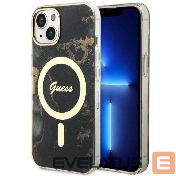 Back panel cover Guess Guess GUHMP14MHTMRSK iPhone 14 Plus 6.7" black/black hardcase Golden Marble MagSafe