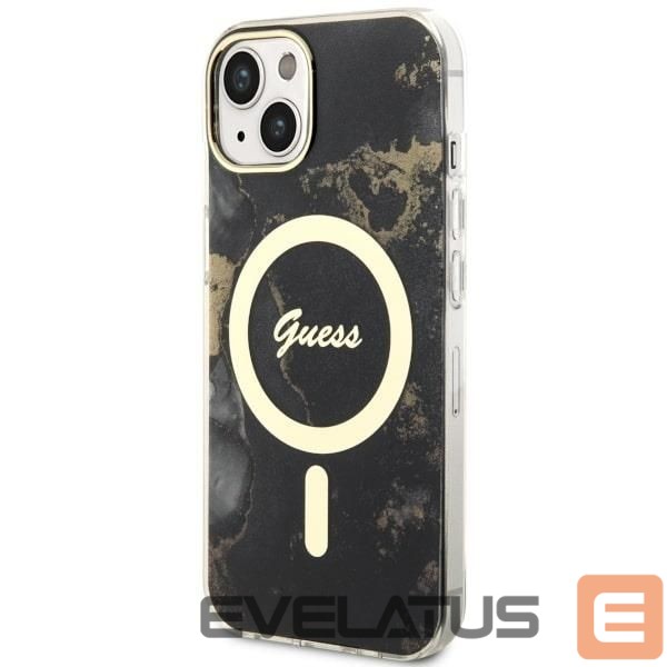 Back panel cover Guess Guess GUHMP14MHTMRSK iPhone 14 Plus 6.7" black/black hardcase Golden Marble MagSafe