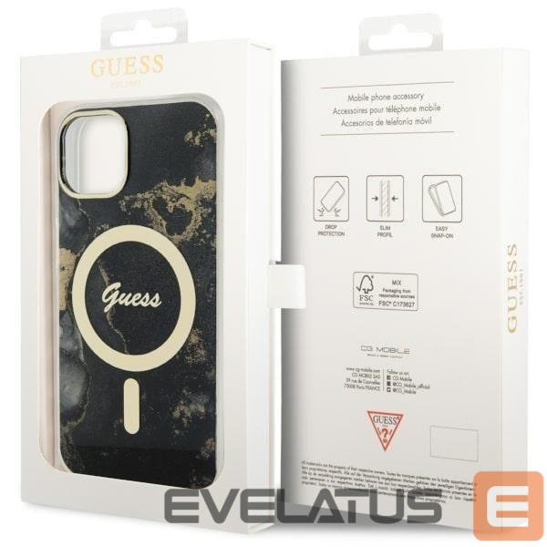Back panel cover Guess Guess GUHMP14MHTMRSK iPhone 14 Plus 6.7" black/black hardcase Golden Marble MagSafe