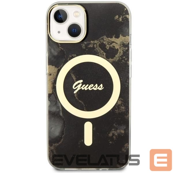 Back panel cover Guess Guess GUHMP14MHTMRSK iPhone 14 Plus 6.7" black/black hardcase Golden Marble MagSafe