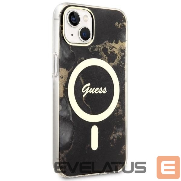 Back panel cover Guess Guess GUHMP14MHTMRSK iPhone 14 Plus 6.7" black/black hardcase Golden Marble MagSafe