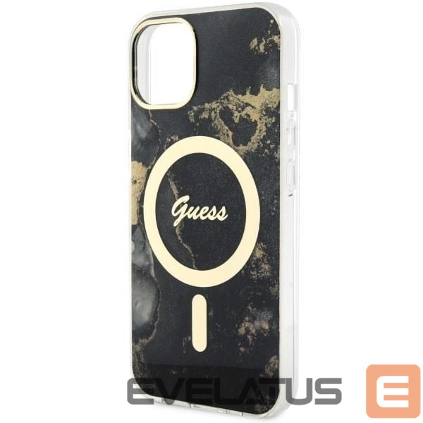 Back panel cover Guess Guess GUHMP14MHTMRSK iPhone 14 Plus 6.7" black/black hardcase Golden Marble MagSafe