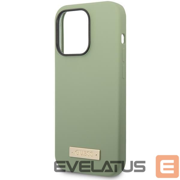 Back panel cover Guess Guess Silicone Logo Plate MagSafe case for iPhone 14 Pro Max - green