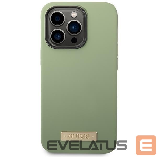 Back panel cover Guess Guess Silicone Logo Plate MagSafe case for iPhone 14 Pro Max - green
