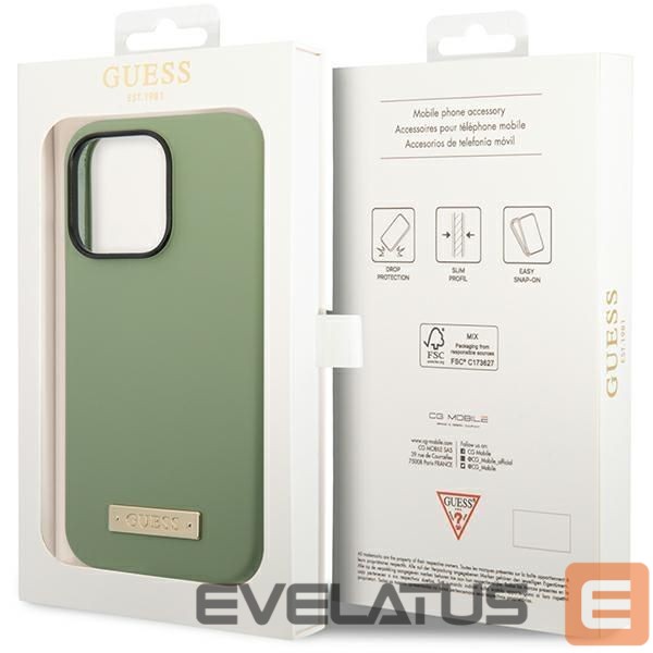 Back panel cover Guess Guess Silicone Logo Plate MagSafe case for iPhone 14 Pro Max - green
