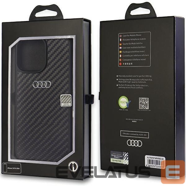 Back panel cover Audi Audi Carbon Fiber iPhone 14 Pro Max 6.7" black/black hardcase AU-TPUPCIP14PM-R8/D2-BK